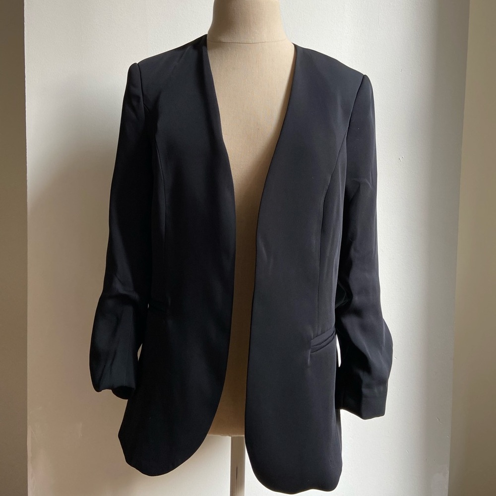 Chelsea28 Black Ruched Sleeve Blazer